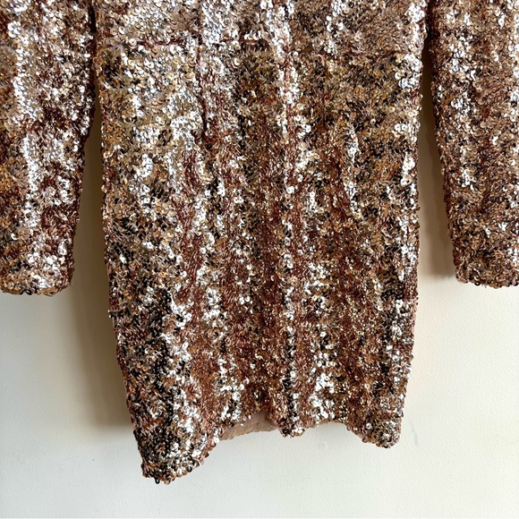 NWT Dress the Population Shauna Sequin V Neck Mini Dress Champagne Pink Gold XS - Picture 8 of 16